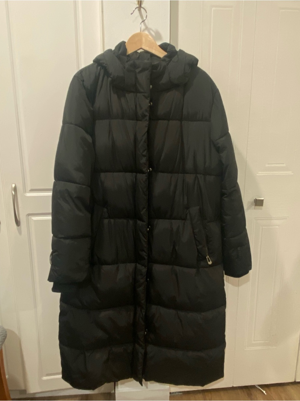 Noize Black Long Quilted Puffer Coat with Hood